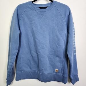 Relaxed Fit Blue Carhartt Textured Logo Sleeve Crewneck, Large